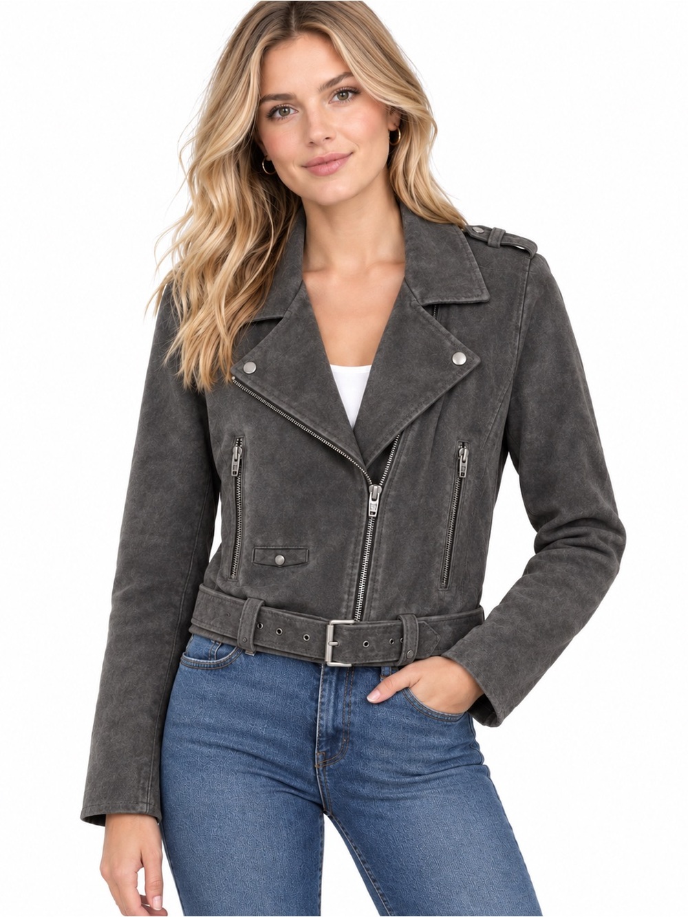 Blank NYC Gray Suede Moto Jacket size Large Nwt